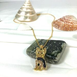 ❤️‍🔥 5/ $30 Women's Pet Dog Gold Necklace Black Shiny Rhinestone Yorkie❤️‍🔥